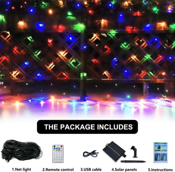 Solar Net Christmas Lights Colorful, 200 LED Net Lights Outdoor Mesh Lights, Waterproof 19 Modes Solar Powered String Lights for Shrubs, Garden, Bushes, Trunk, Halloween, Xmas Tree Decor - Image 7