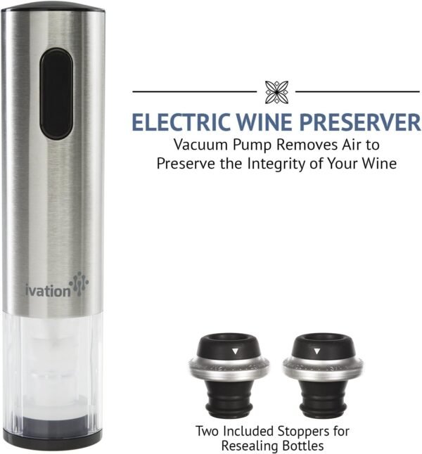 Ivation Electric Wine Gift Set - Includes Electric Bottle Opener, Wine Aerator, Electric Vacuum Preserver, Stoppers, Foil Cutter & Charging Base - Image 5