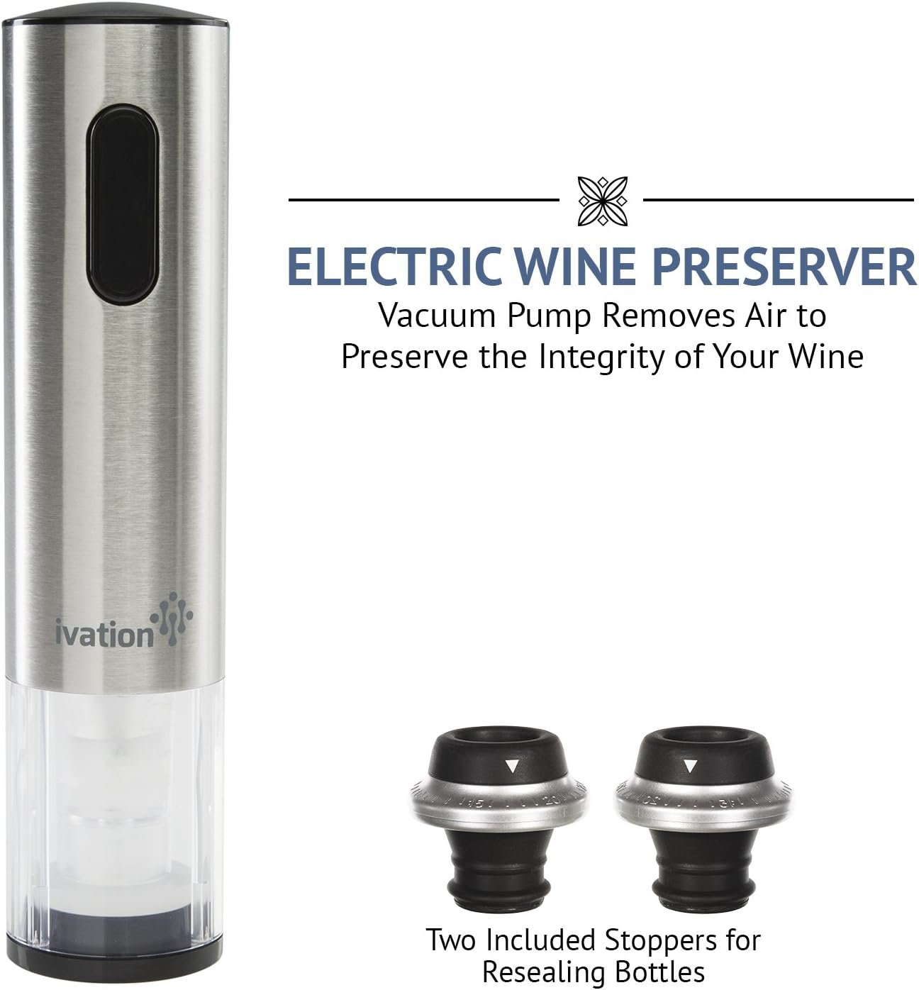 Ivation Electric Wine Gift Set - Includes Electric Bottle Opener, Wine Aerator, Electric Vacuum Preserver, Stoppers, Foil Cutter & Charging Base - Image 5