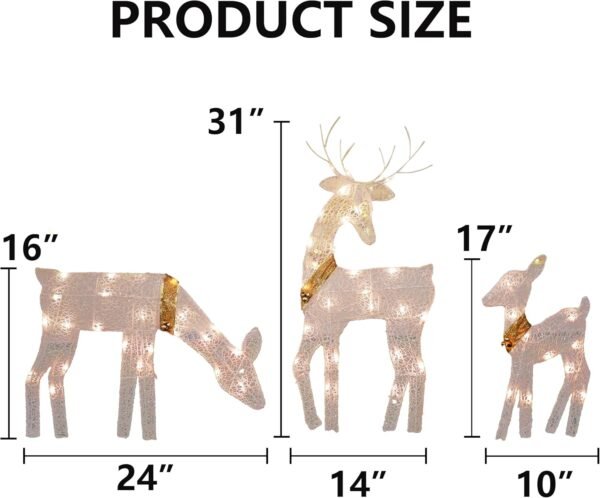 Dazzle Bright Christmas Outdoor Decoration, 3-Piece Lighted 2D Reindeer Family with 60 L, Pre-Lit Light Up Deer Set, Waterproof Outdoor Christmas Deer Decorations for Yard Patio Lawn Garden Party - Image 3