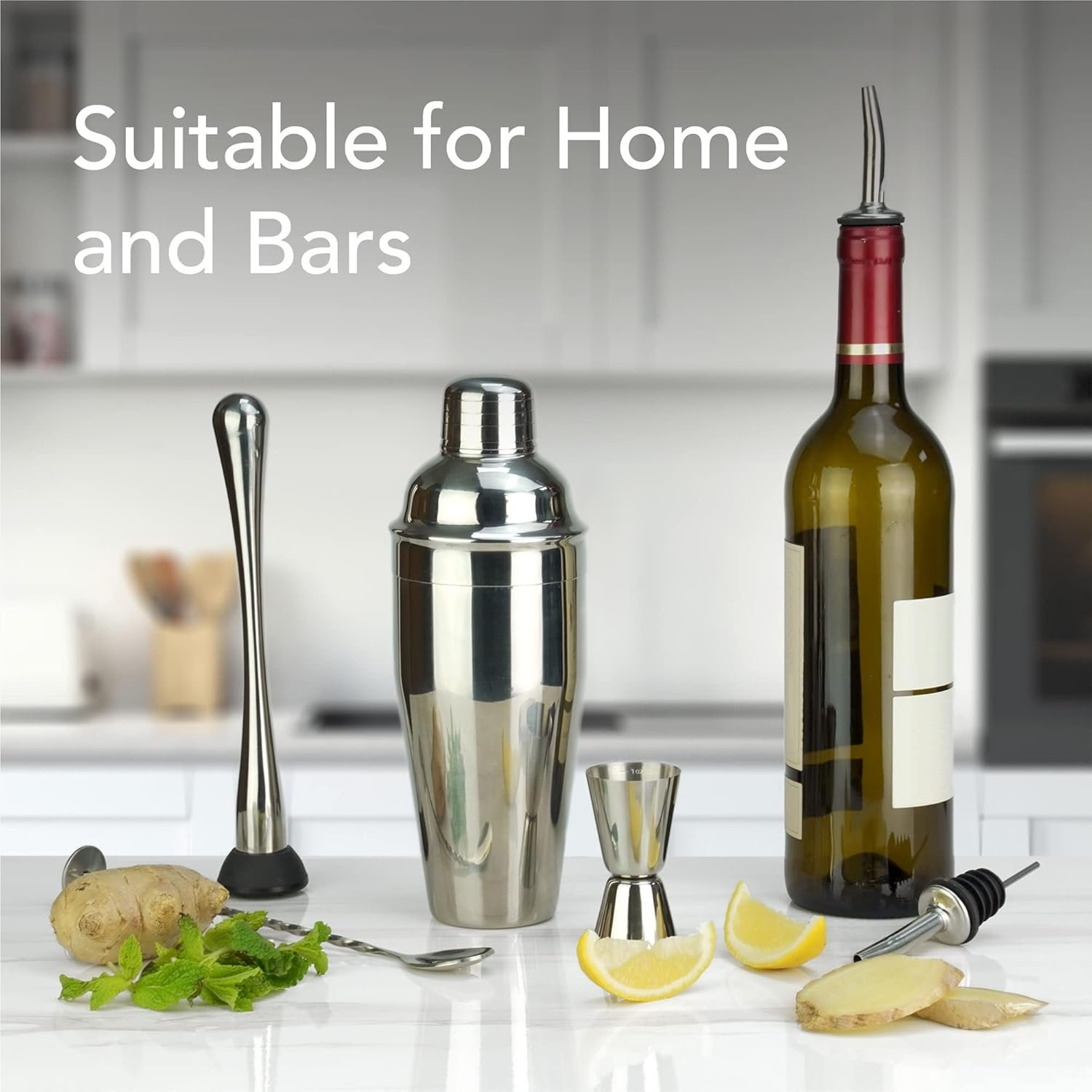 Arora Barware Set - 6pc - Stainless Steel - Professional Bar Tools for Drink Mixing, Home, Bar, Party, Silver, 24oz (851111) - Image 5