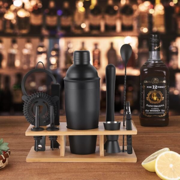 11Pcs-Cocktail Shaker Set Black Bartending Kit 25oz Cocktail Bar Set Cocktail Mix Drink Making Kit Professional Bar and Home Drink Bar Tools for Bartender(Matte Black) - Image 5