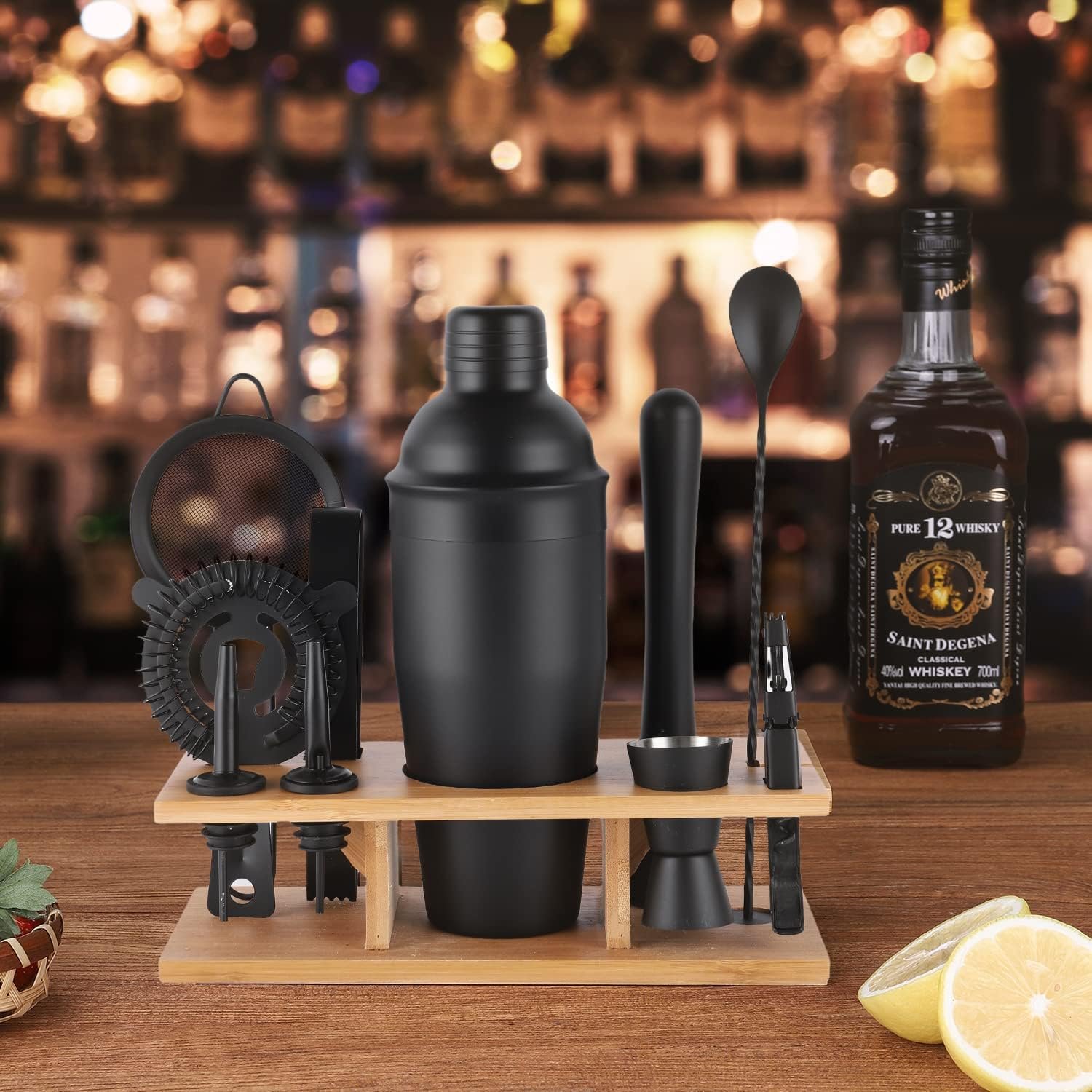 11Pcs-Cocktail Shaker Set Black Bartending Kit 25oz Cocktail Bar Set Cocktail Mix Drink Making Kit Professional Bar and Home Drink Bar Tools for Bartender(Matte Black) - Image 5