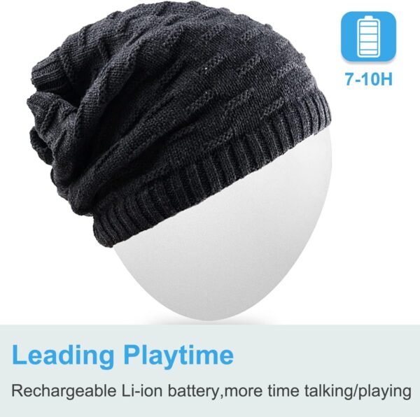 Rotibox 2IN1 Washable Winter Mens Womens Trendy Bluetooth Beanie Hat Scarf Wireless Stereo Headphones Mic Hand-Free Rechargeable Battery Compatible with Cell Phones,iPhone,Android,Laptops Black - Image 5