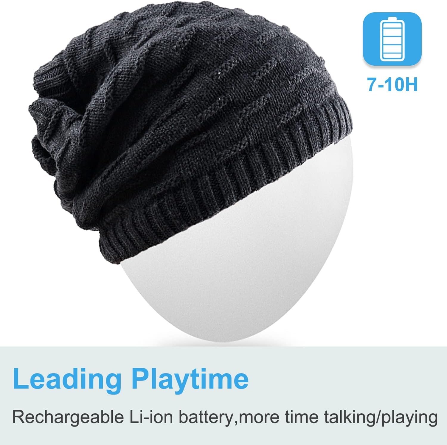 Rotibox 2IN1 Washable Winter Mens Womens Trendy Bluetooth Beanie Hat Scarf Wireless Stereo Headphones Mic Hand-Free Rechargeable Battery Compatible with Cell Phones,iPhone,Android,Laptops Black - Image 5