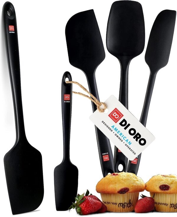 DI ORO Silicone Spatula Set - Rubber Kitchen Spatulas for Baking, Cooking, & Mixing - 600°F Heat-Resistant & BPA Free Silicone Scraper Spatulas for Nonstick Cookware - Dishwasher Safe (5pc, Black) - Image 2