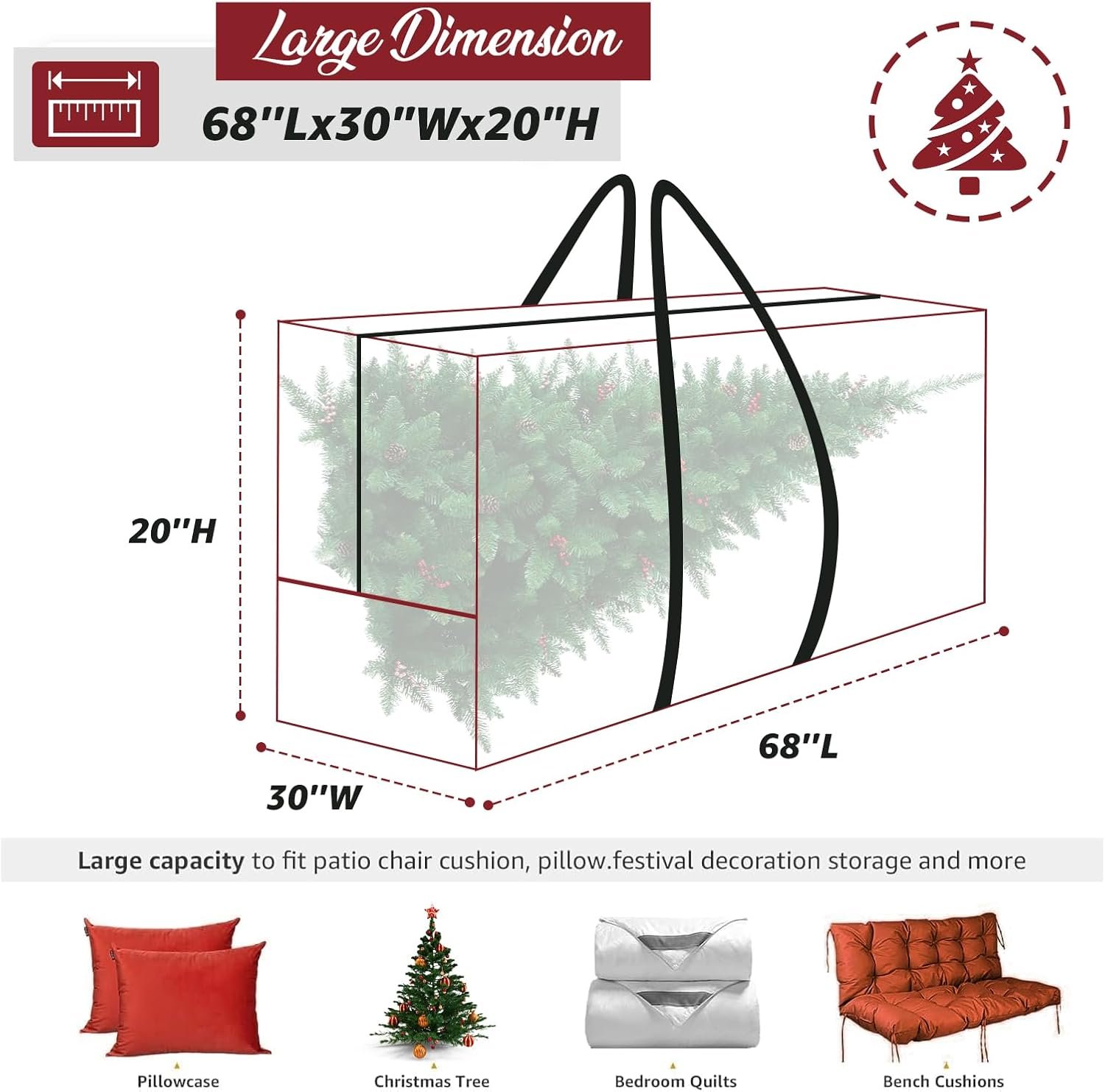 9-12 Ft Christmas Tree Storage Bag 420D Xmas Tree Bag Extra Large Artificial Christmas Tree Bag with Reinforced Carry Handles and Zippers - Image 3