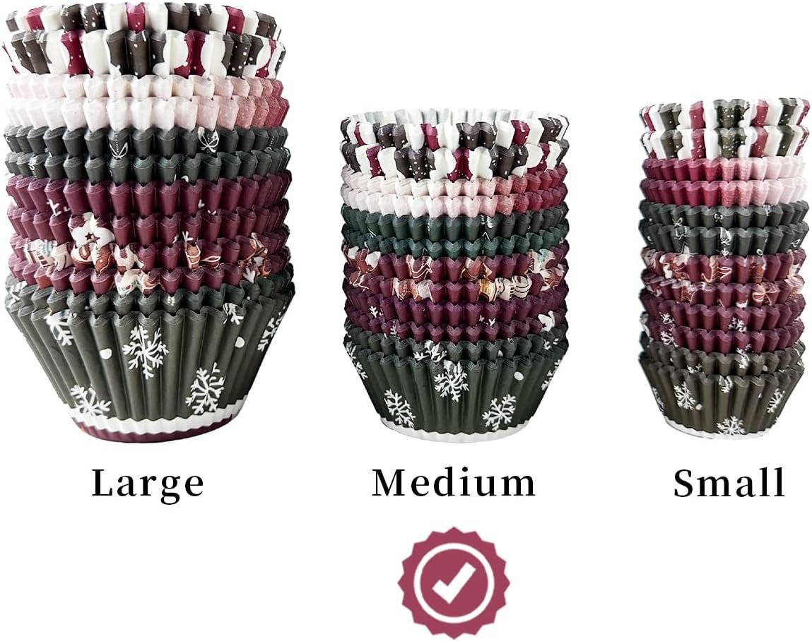 qiqee Christmas 300-Count Cupcake Liners Standard Cupcake Cups 6 Design Cupcake Papers Baking Cups Cupcake Wrappers (Standard Size) - Image 5