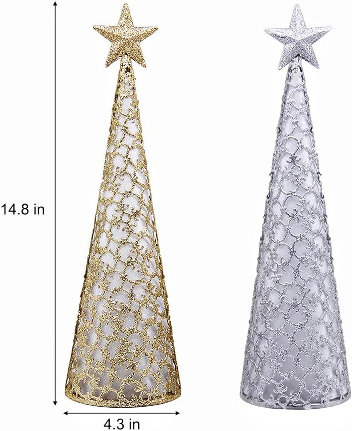 Juegoal Lighted Christmas Table Decorations with Star and 10 LED Lights Battery Operated, Indoor Xmas Thanksgiving Holiday Wedding Party Tabletop Desk Ornament, Set of 2 (Gold, Silver) - Image 3