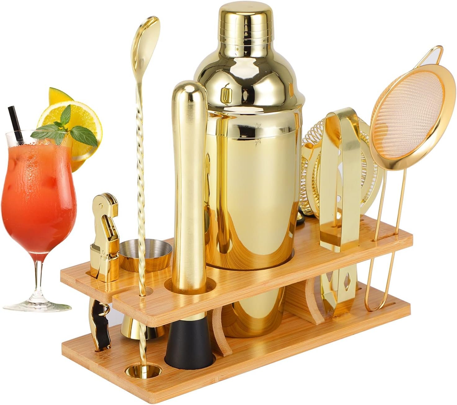 Bartender Kit 11-Piece Cocktail Shaker-Muddler for Cocktails 25oz Boston Shaker-Bar Accessories with Stylish Bamboo Stand Mix Drink Shaker kit Perfect Martini kit with Cocktail Recipes Booklet - Image 2