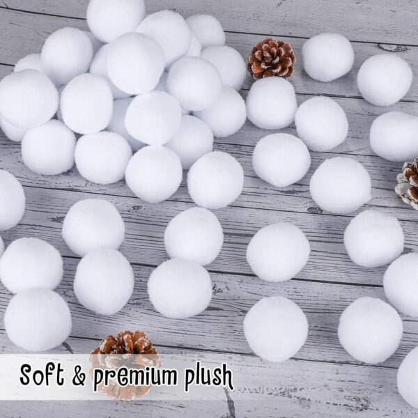 Elcoho 200 Pieces 2 Inch Artificial Snow Toy Ball Set with Bucket for Storage Kids Snow Fight Ball Realistic Snow White Plush Toss Ball for Kids Toss Game Winter Snow Fight Indoor Outdoor Xmas Decor - Image 4