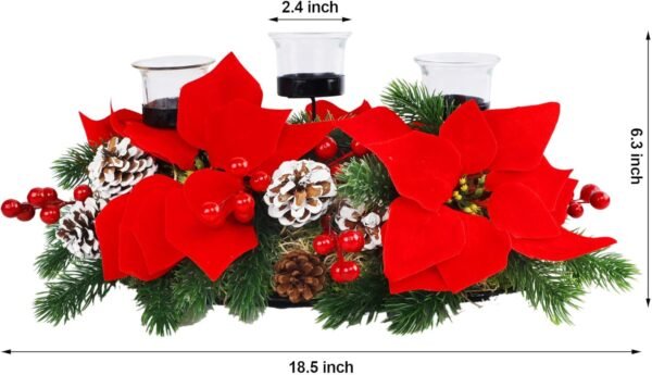 Juegoal Christmas Poinsettia Centerpiece with 3 Candle Holders, Pinecones and Red Berries, Christmas Decorations Holiday Candleabrum, Tabletop Centerpiece and Display - Image 5
