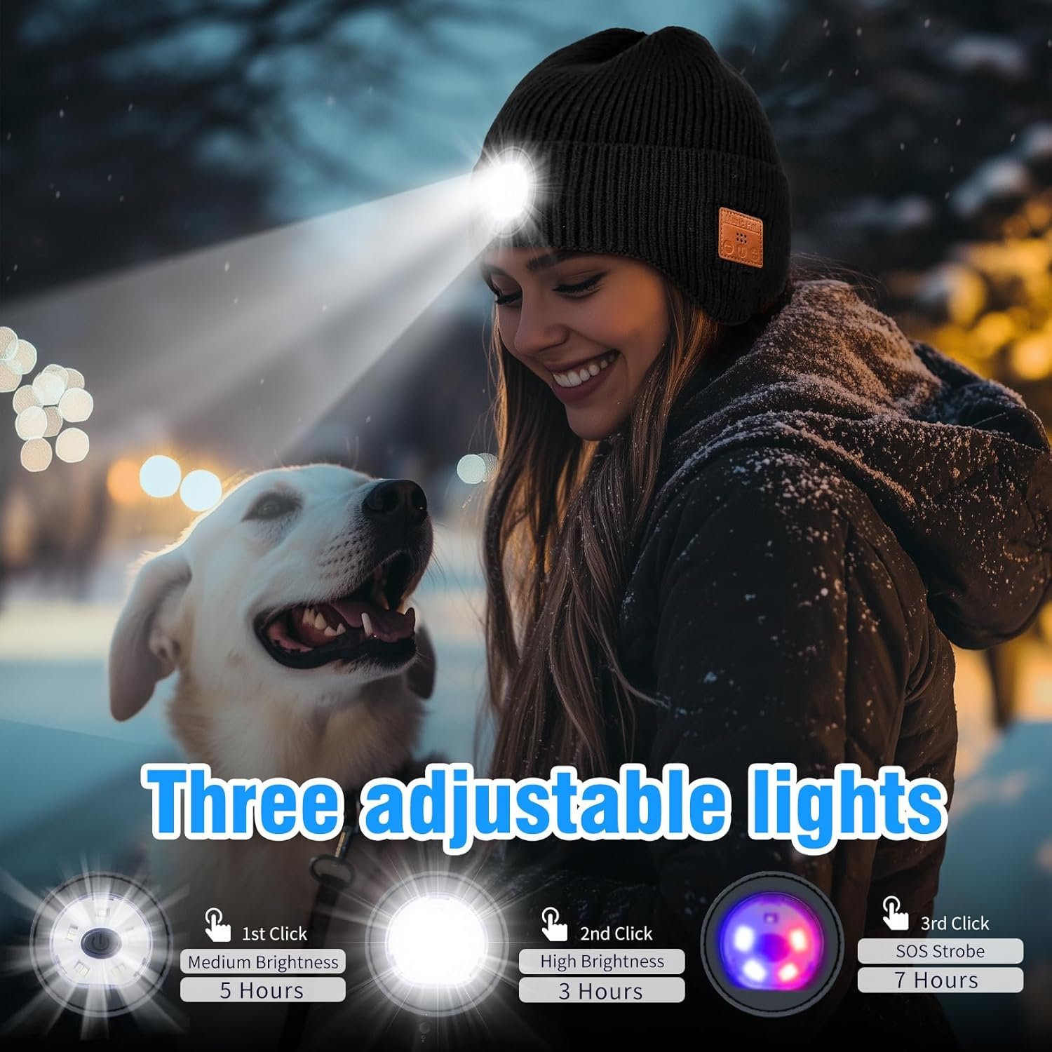 Bluetooth Beanie with Light,Unisex USB Rechargeable LED Headlamp Hat,Built-in Wireless Headphones & Stereo Speakers,Gifts for Men Women - Image 6