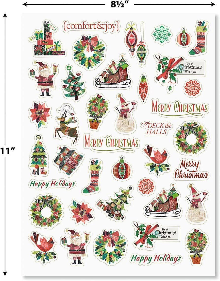 Fancy & Festive Christmas Holiday Stickers - Set of 40 Stickers - 2 Sheets of 8.5" x 11" Great for Christmas Cards and Wrap, DIY Arts and Crafts - Image 5
