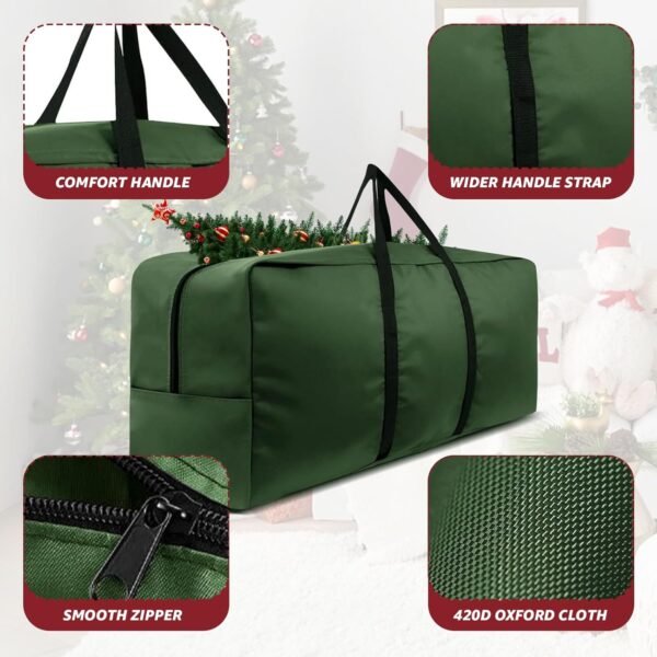 9-12 Ft Christmas Tree Storage Bag 420D Xmas Tree Bag Extra Large Artificial Christmas Tree Bag with Reinforced Carry Handles and Zippers - Image 4