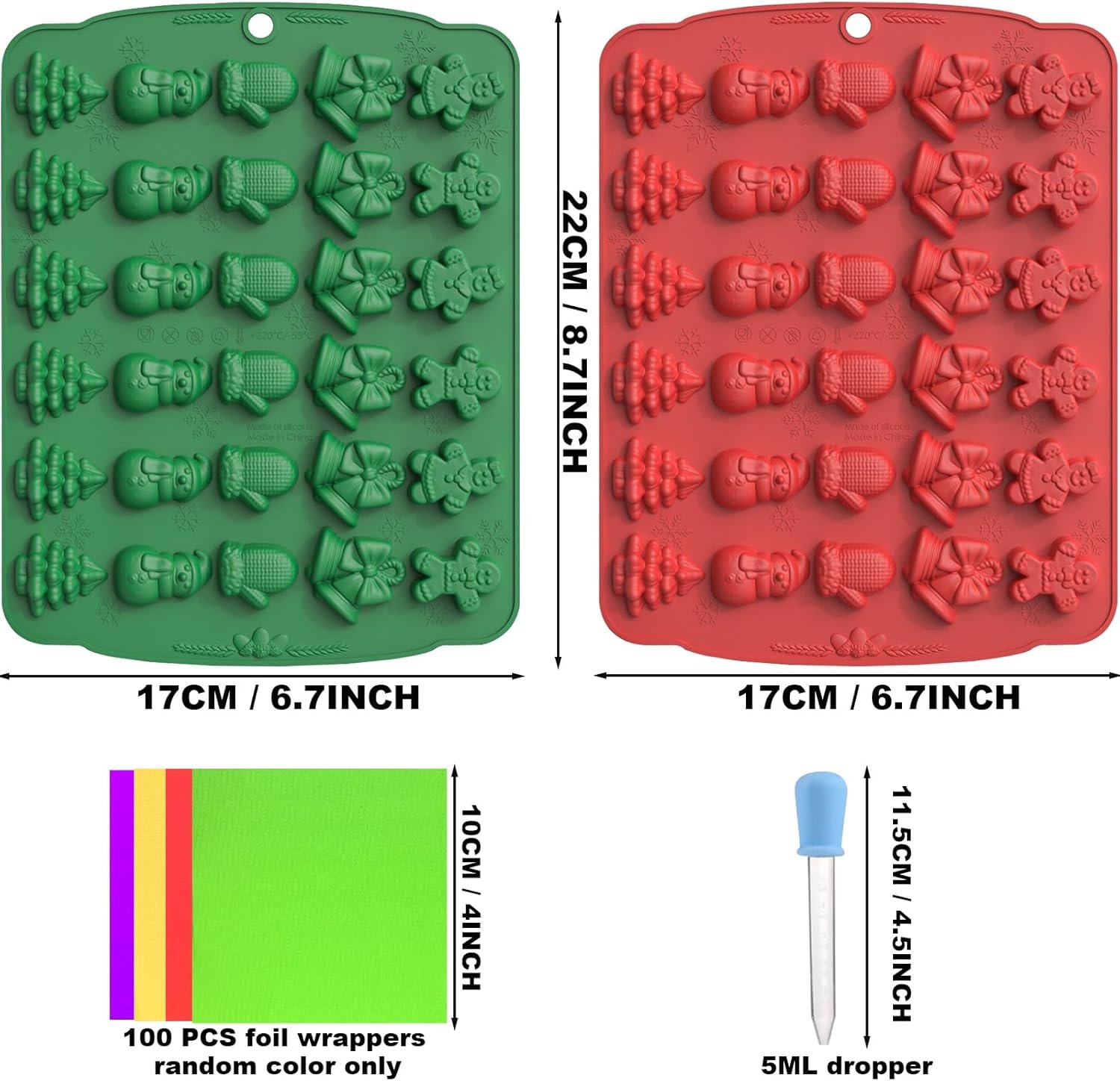 Christmas Chocolate Molds, Silicone Gummy Molds, Mini Christmas Mold for Baking, Chocolate, Gummy, Biscuit, Ice Cube, Jelly(Christmas Set A) - Image 3