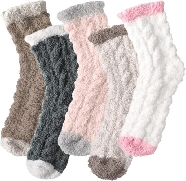 5 Pair Super Soft and Cozy Fuzzy Winter Socks for Women -Womens Fluffy Cozy Socks Warm Socks for Women Slipper Socks - Image 2