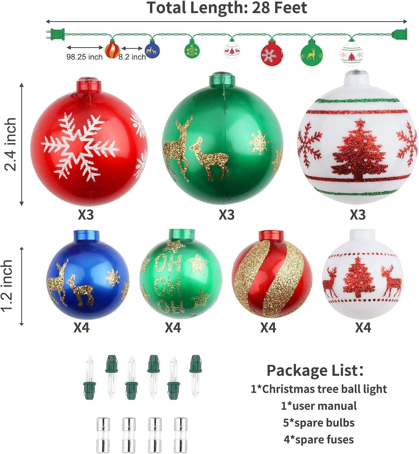 Christmas Ball Ornament Lights,28ft 25 Bulbs Christmas Tree Lights, Indoor Christmas String Lights,Plug in Expandable Wire Lights for Christmas Holiday Party - Image 8