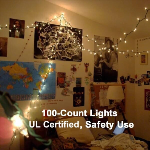 Christmas Lights, 21.63ft 100 Count Incandescent Clear Christmas Lights, UL Certified Outdoor Christmas Mini Light Connectable, Green Wire Tree Light Indoor for Home Party Decor, Warm White - Image 7