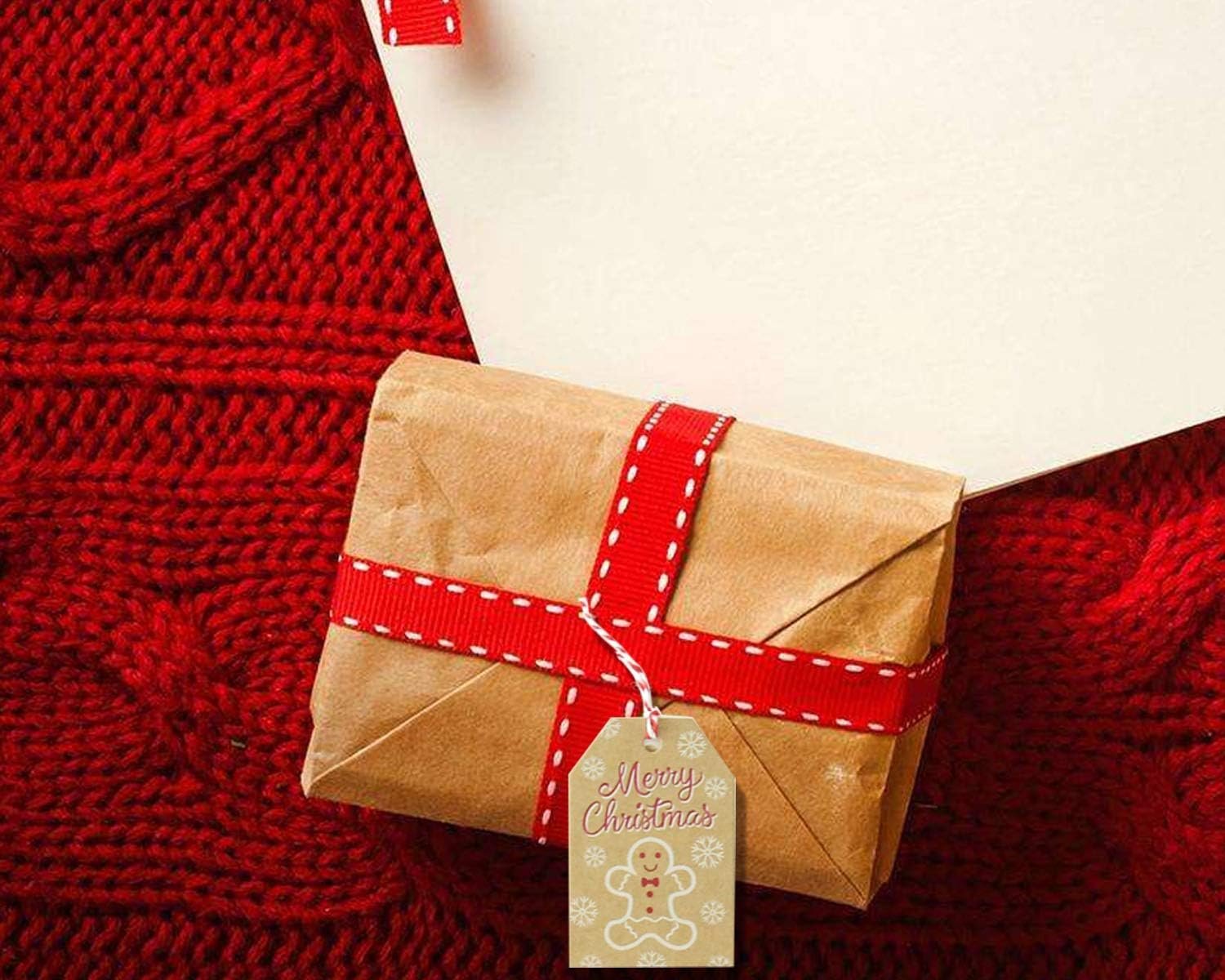 100 Pack Brown Kraft Paper Christmas Gift Tags, Xmas Brown Kraft Gift Tags with Jute Twine Baker Twine for DIY Xmas Holiday Present Wrap Stamp and Label Package Name Card - Image 5