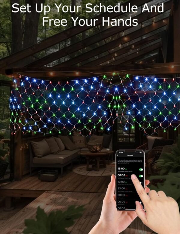 Smart Net Lights for Bushes 150LED 6ft x 4ft, Programmable Lightshow RGB Mesh Lights, Connectable Waterproof with Timer Bluetooth Christmas Net Lights for Bushes Outdoor Yard Shrub Decoration - Image 6