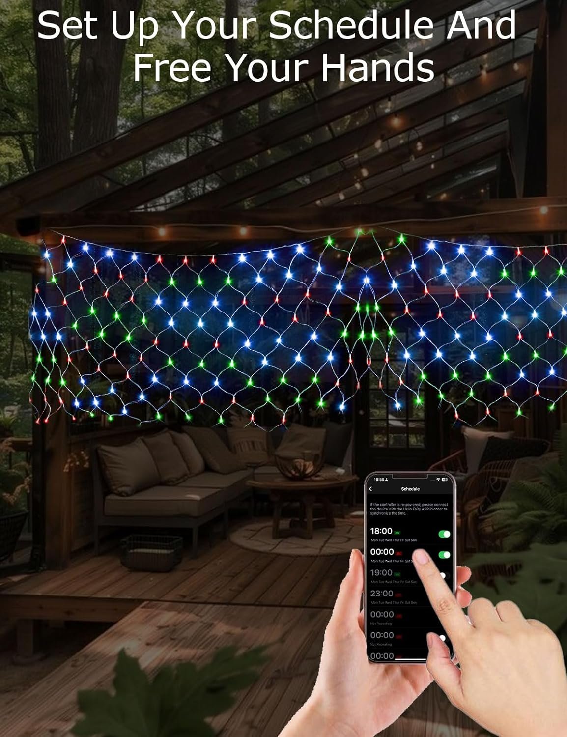 Smart Net Lights for Bushes 150LED 6ft x 4ft, Programmable Lightshow RGB Mesh Lights, Connectable Waterproof with Timer Bluetooth Christmas Net Lights for Bushes Outdoor Yard Shrub Decoration - Image 6