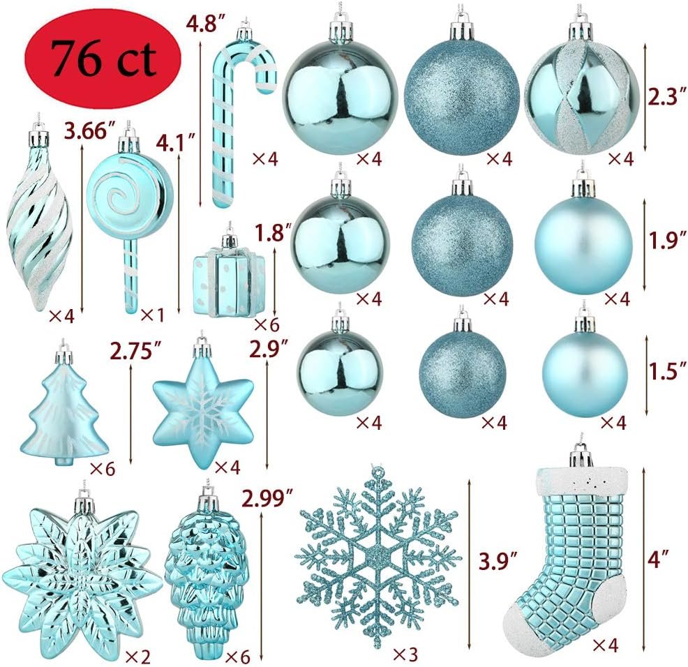 Sattiyrch 76ct Christmas Tree Ornaments Set,Babyblue Shatterproof Christmas Balls Decorations,Xmas Decorative Hanging Ornaments(Babyblue) - Image 4