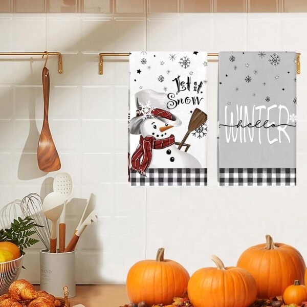 2 Pack Snowman Christmas Kitchen Towels Dish Towels, 16 Inch X 26 Inch, Lint Free Winter Decoration Hand Towels for Home - Image 3