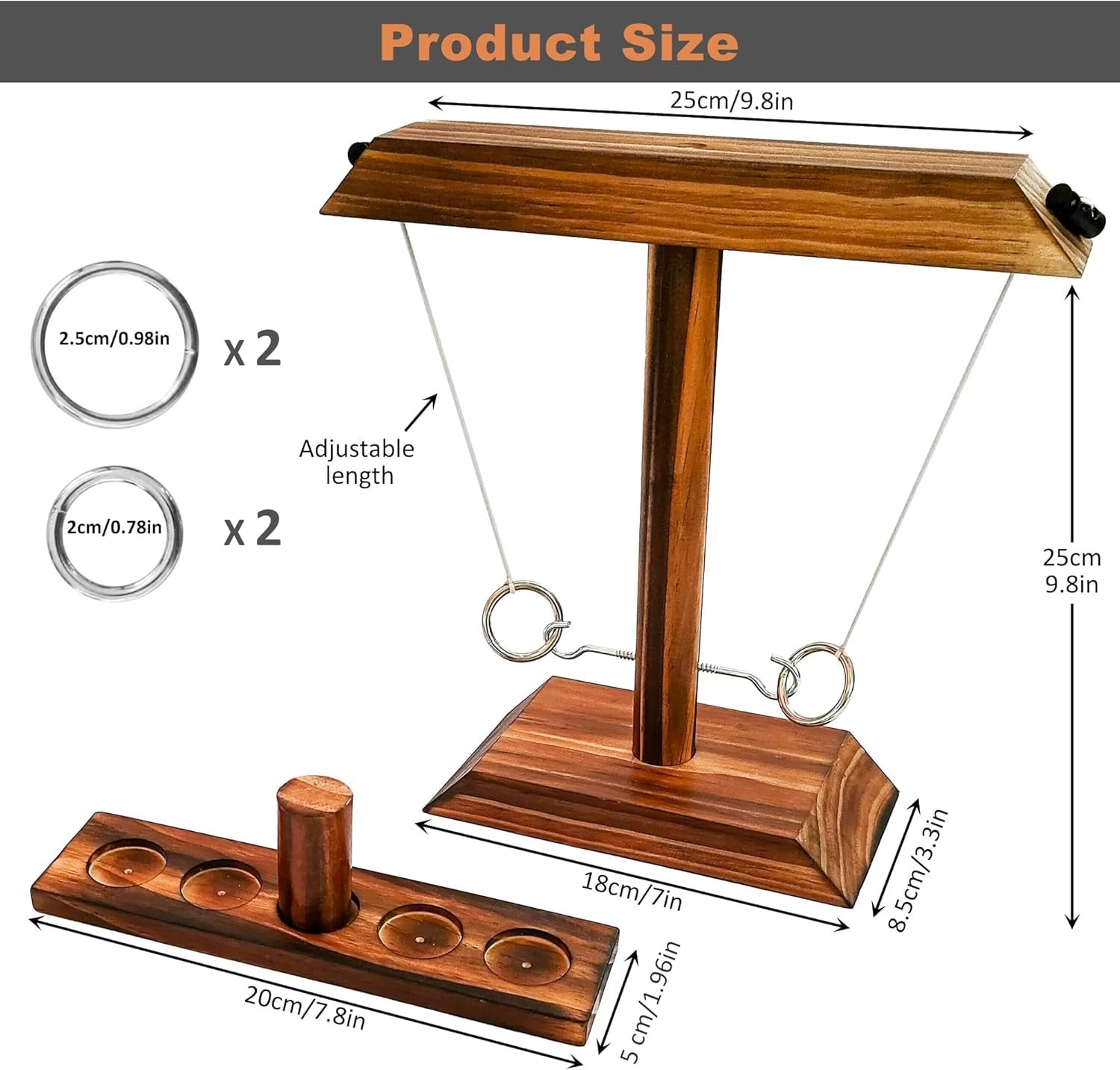 Wooden Ring Toss Game - Classic Hook and Ring Toss Game for Adults - Fun Bar Top Game for Parties and Family Gatherings Christmas Games - Image 7