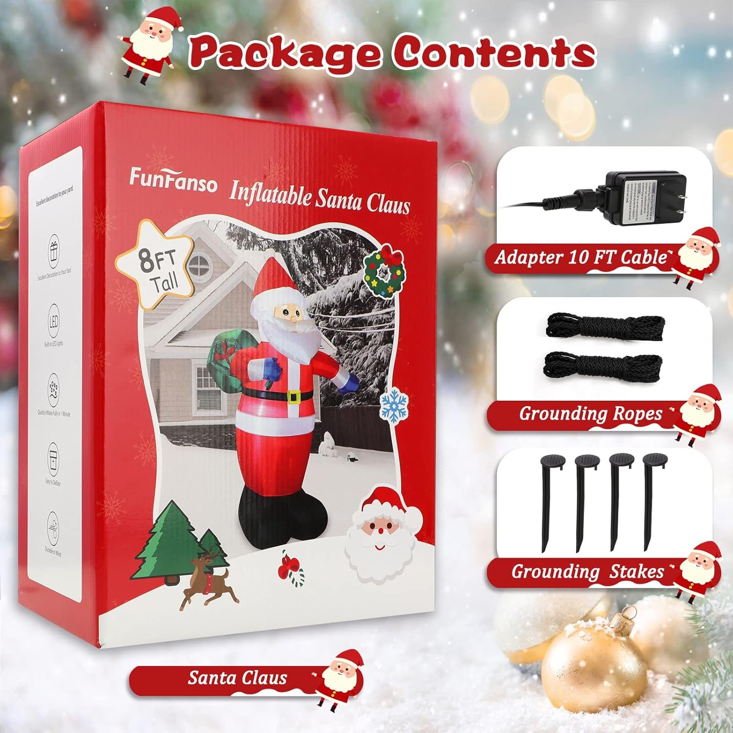 8 FT Christmas Inflatable Santa Claus Outdoor Decorations, Blow Up Santa Claus with Gifts Bag, Giant Santa Carrying Present Sack, Built-in LED Light, Xmas Outside Decor for Front Back Yard Garden Lawn - Image 7