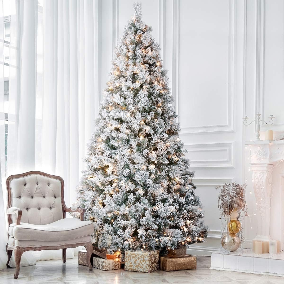 7.5 FT Prelit Christmas Tree Snow Flocked, Premium Hinged Christmas Tree, Artificial Xmas Tree for Indoor and Outdoor - Image 2