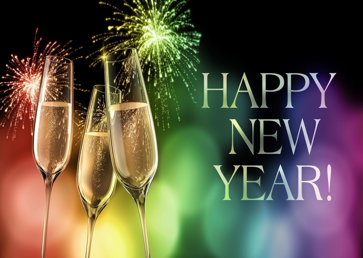 20x10ft Fabric Happy New Year Backdrop Champagne Glasses and Fireworks Colorful Bokeh Background Cheers to The New Year Festival Celebration Holiday Party Decorations Photo Studio Props - Image 5
