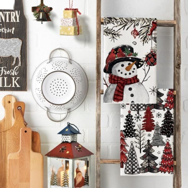 Artoid Mode Xmas Tree Snowman Christmas Kitchen Towels Dish Towels, 18x26 Inch Holiday Holly Bird Winter Decoration Hand Towels Set of 2 - Image 4