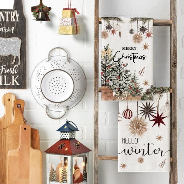 Artoid Mode Xmas Tree Merry Christmas Kitchen Towels Dish Towels, 18x26 Inch Holiday Ornament Ball Hello Winter Decoration Hand Towels Set of 2 - Image 4