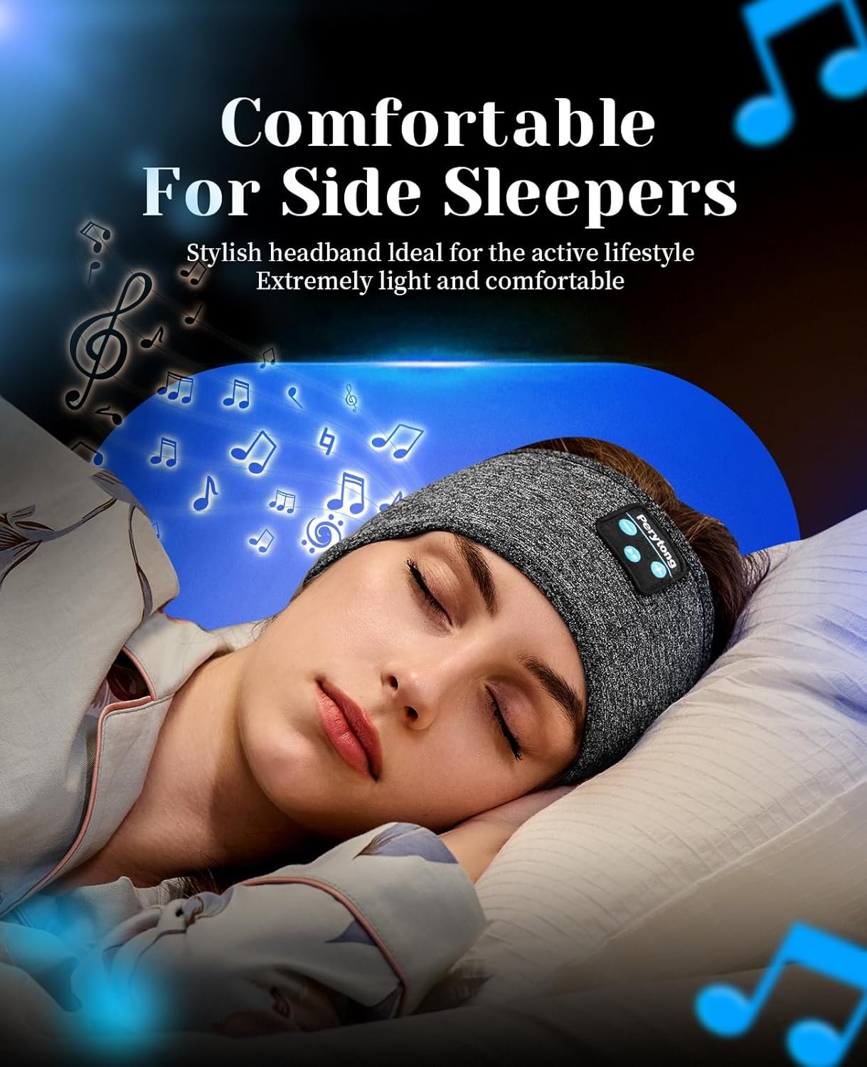 Perytong Sleeping Headphones Bluetooth Headband, Soft Long Time Play Sleeping Headsets with Built in Speakers Perfect for Workout,Running,Yoga,Travel, Darkgray - Image 4