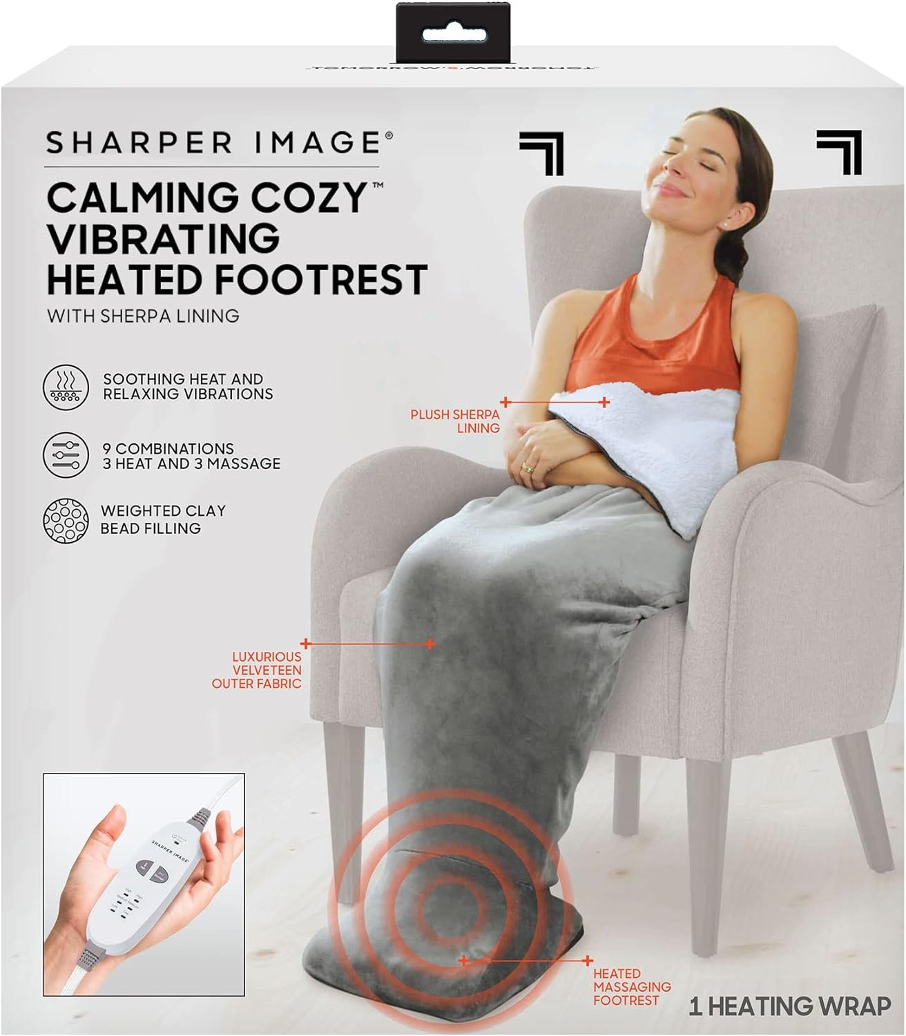 Calming Cozy by Sharper Image Personal Sherpa Wrap with Electric Heating Massaging Vibrating Foot Bed, 3 Heat & 3 Massage Settings for 9 Relaxing Combinations - Image 2