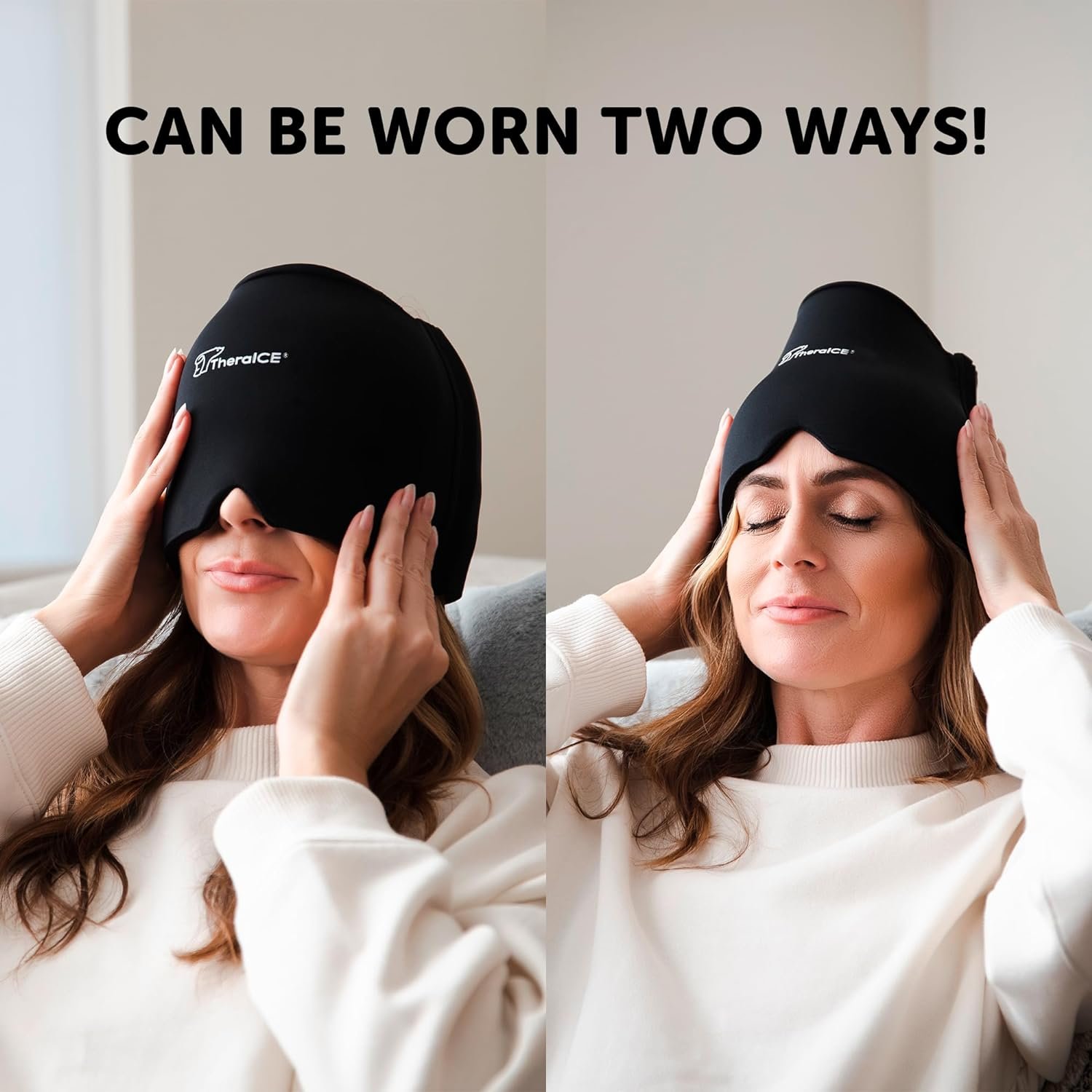 TheraICE Migraine Relief Cap, Soothing Headache Hat Ice Pack Mask, Face Cold Compress Cooling Gel Head Wrap Products for Tension, Stress & Hangover - Image 6