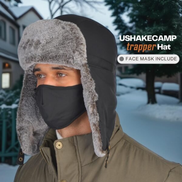 Trapper Hat Winter Warm Hats Russian Fur Hat Ushanka Eskimo Hat Ear Flap with Faux Fur for Men or Women - Image 3