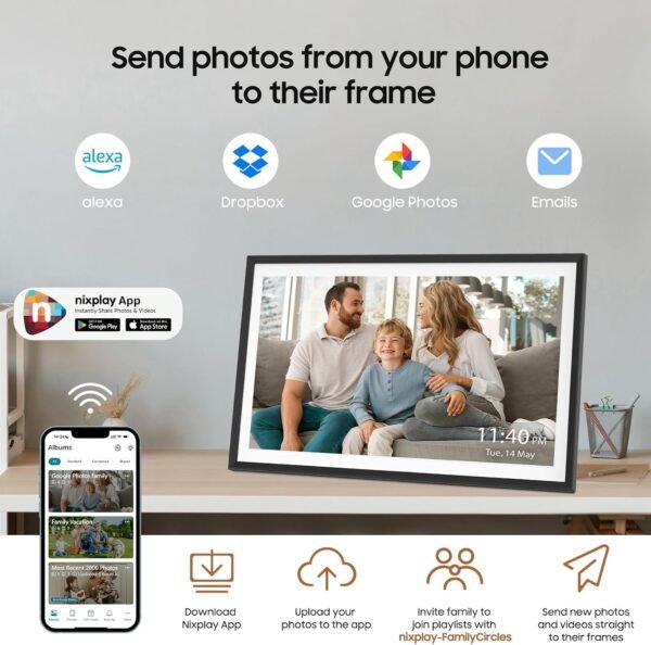 ApoloSign Digital Picture Frame Powered by Nixplay, 15.6" Large WiFi Digital Photo Frame, Easy to Share Photos/Videos via Nixplay App, 1920x1080 FHD IPS Touch Screen, Auto-Rotate, Free Cloud Storage - Image 3