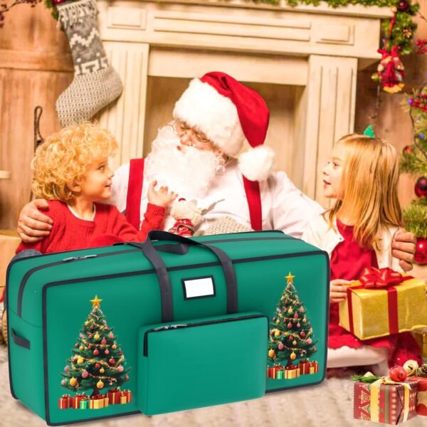 9FT Christmas Tree Storage Bag Heavy Duty 600D Oxford Fabric Extra Large Tree Storage Container with Reinforced Handles and Dual Zippers Green Xmas Tree Storage Bag for Christmas Tree Storage - Image 8