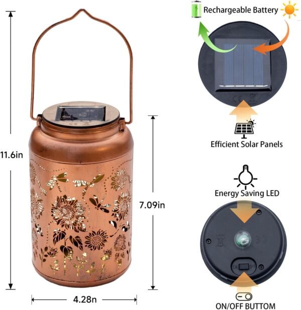 Solar Lanterns Dragonfly Lights Outdoor Decor Hanging Lantern Waterproof Metal LED Sunflower Light Decorative Garden,Yard,Patio,Lawn,Christmas Gifts for Women Mon Grandma - Image 6