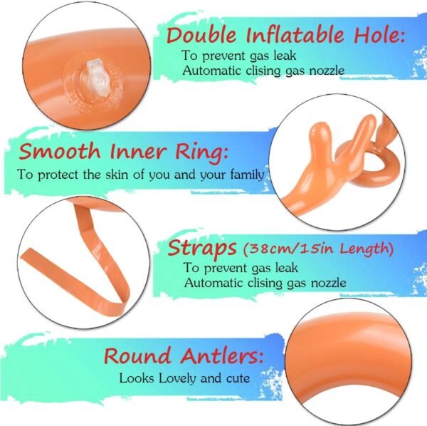2 Set Inflatable Reindeer Ring Toss Game With Antlers and 12 Rings, Family Christmas Party Games - Image 5