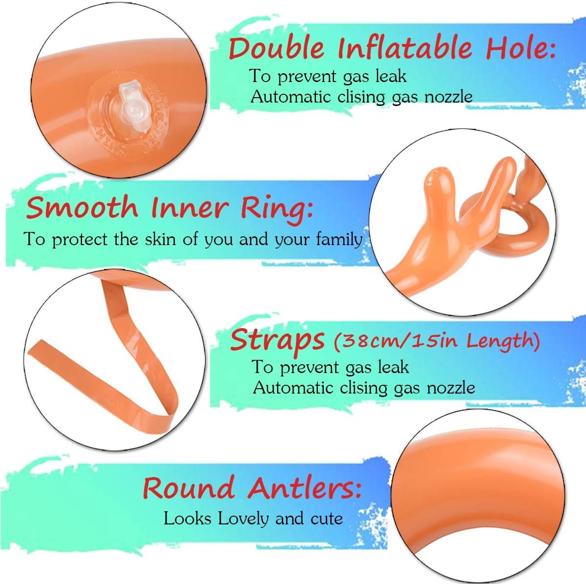 2 Set Inflatable Reindeer Ring Toss Game With Antlers and 12 Rings, Family Christmas Party Games - Image 5