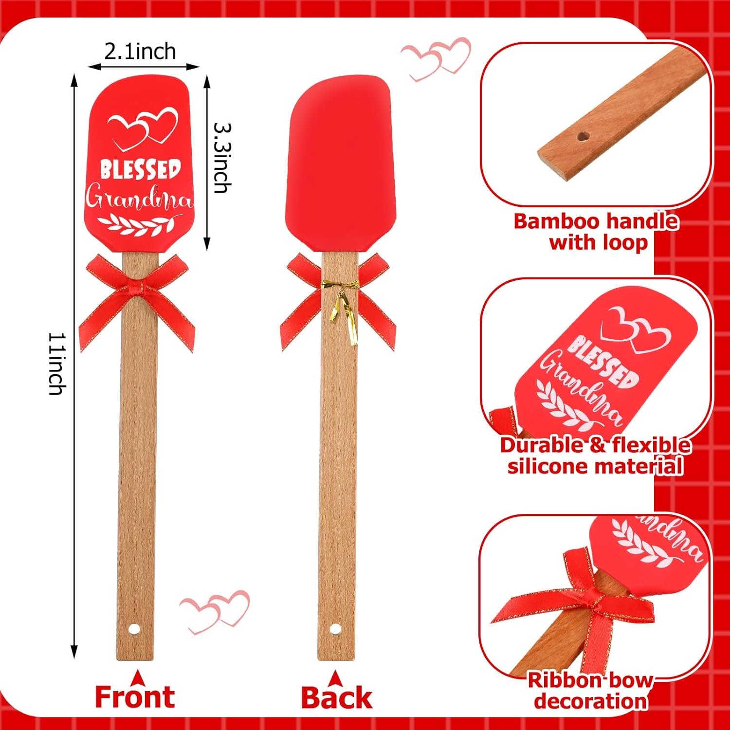 Rtteri 6 Pcs Christmas Pot Holders with Silicone Spatulas Grandma Kitchen Gifts Thank You Grandma Kitchen Pot Holders Funny Cookie Baking Tool Xmas Cookie Oven Mitts for Christmas Kitchen Gift - Image 4