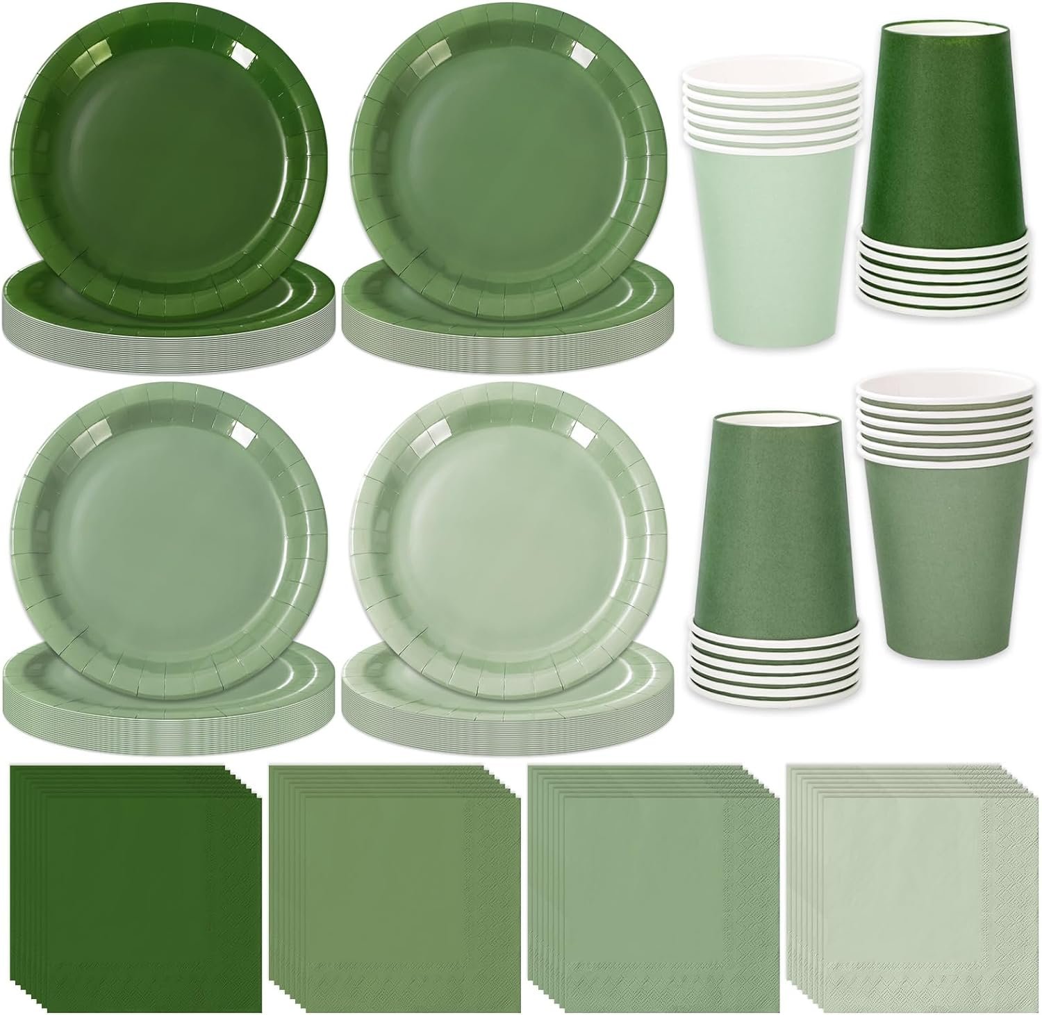 Whaline 244Pcs Sage Green Tableware Set Serves 48 Gradient Green Disposable Dinnerware 48 9" Plates 48 7" Plate 48 9oz Cups 100 Napkins for Wedding Birthday Party Supplies - Image 2