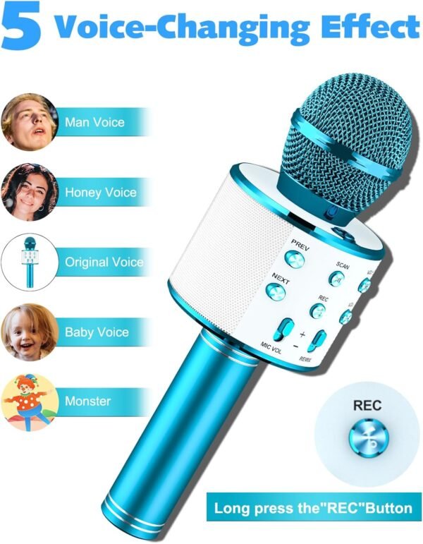 Ankuka Kids Karaoke Microphone 2 Pack, Bluetooth Wireless Karaoke Microphone for Singing Portable Handheld Mic Speaker Machine, Kids Toys for Girls Boy Gift for Birthday Party, Home KTV(Blue) - Image 6