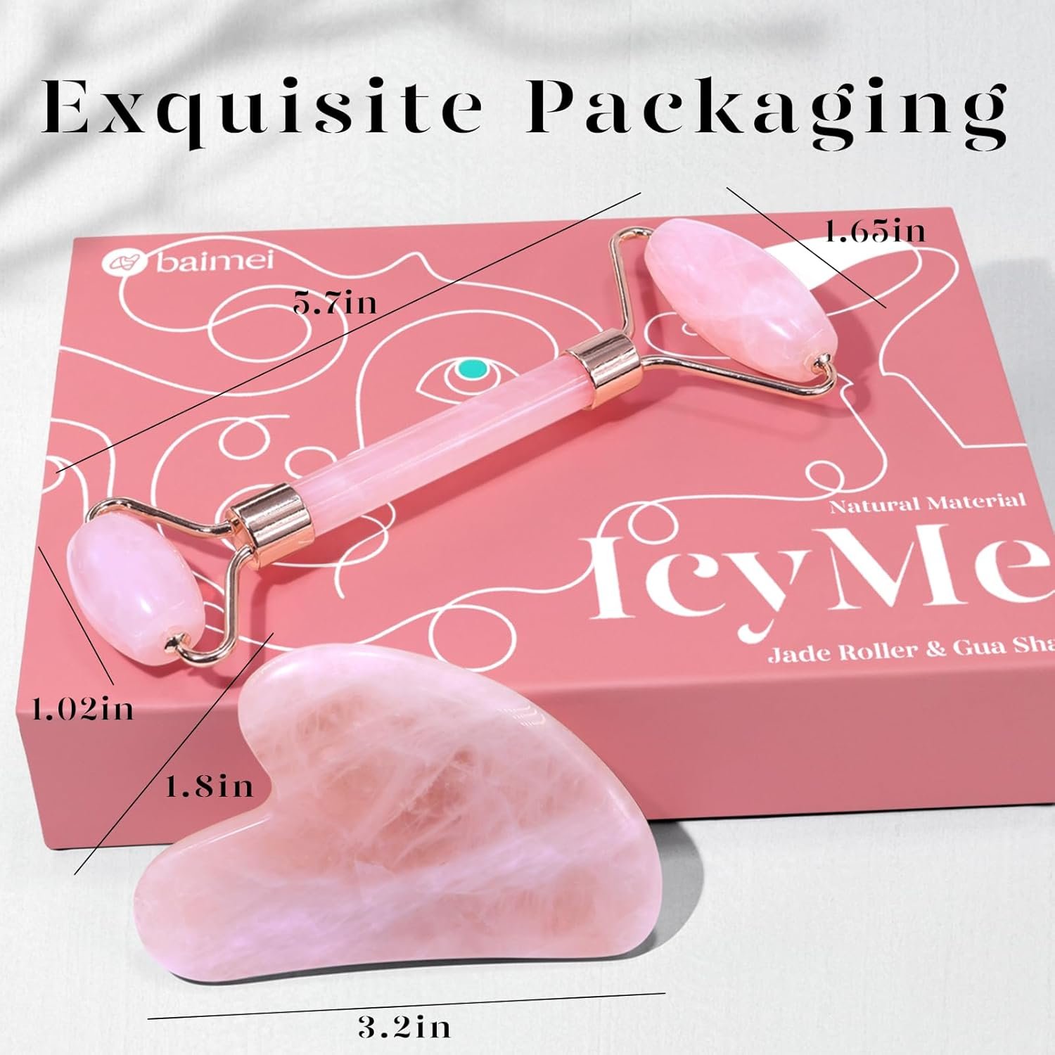 BAIMEI IcyMe Jade Roller & Gua Sha, Face Roller Redness Reducing Skin Care Tools, Self Care Pink Gift for Men Women, Massager for Face, Eyes, Neck, Relieve Fine Lines and Wrinkles - Rose Quartz - Image 5