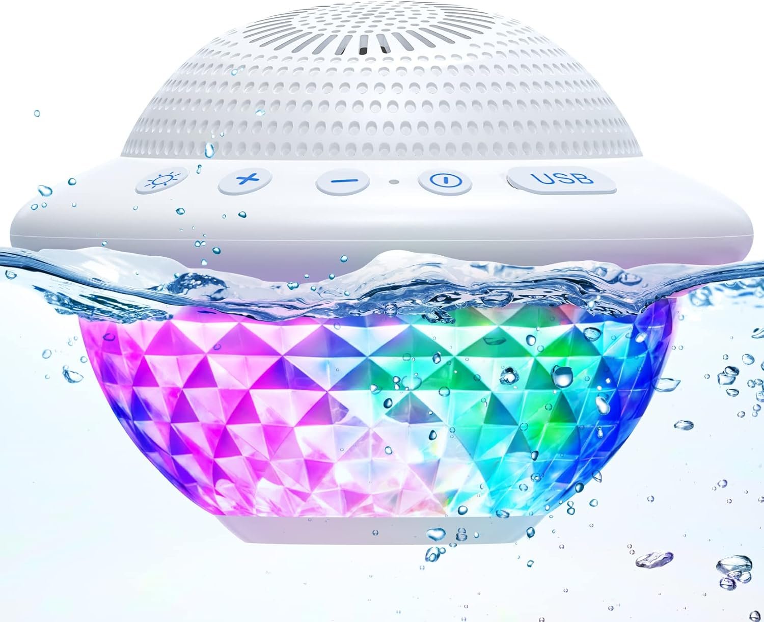 Floating Pool Speakers with Colorful LED Lights, IPX7 Waterproof Hot Tub Bluetooth Speaker, 10W Stereo Loud Sound, Built-in Mic, Portable Wireless Speakers for Shower Bathtub Beach Outdoor Swim-White - Image 2