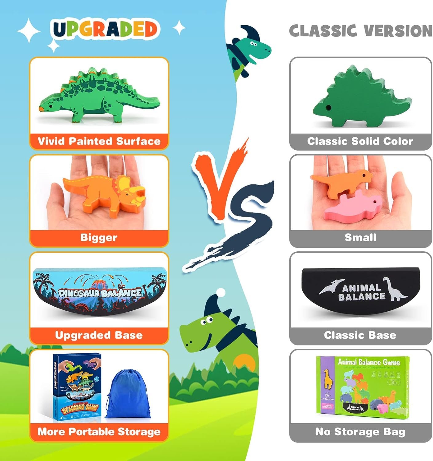 Dinosaur Toys for Kids 3-5: Wooden Stacking Montessori Toys for 3 4 5 6 7 8 Year Old Boys Girls Balance Competition Game for Family Christmas Birthday Gifts for Kids Ages 4-8 (Classic Version) - Image 5