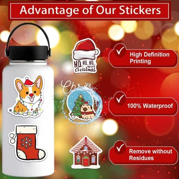 Christmas Stickers, 100PCS Happy Christmas Theme Stickers, Non-Repeating Vinyl Waterproof Holiday Stickers, Holiday Gifts for Kids and Teens, Xmas Party Favorite - Image 4